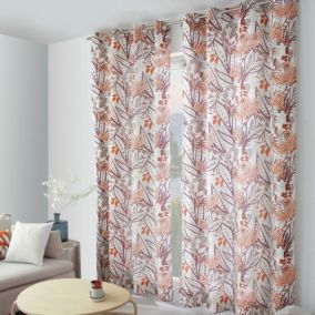 Rideau à oeillets coloré motif exotique (140x240 cm - Terracotta)
