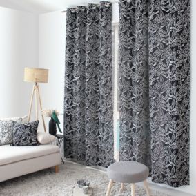 Rideau à oeillets en coton recyclé Chambray (140x240 cm - Noir)