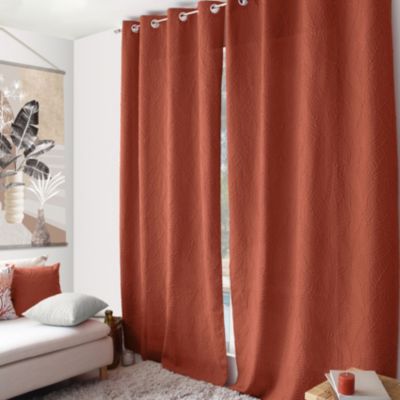 Rideau à oeillets feuillage aspect gaufré (135x240 cm - Terracotta)