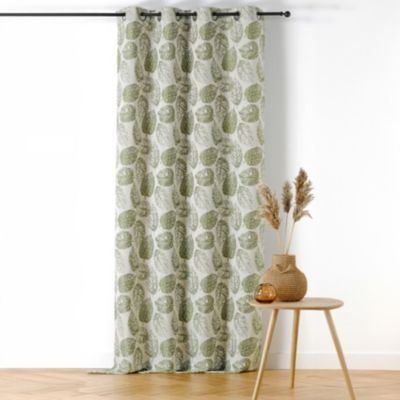 Rideau à Oeillets Motif Feuillage avec Relief (140x260 cm - Vert Olive)
