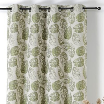 Rideau à Oeillets Motif Feuillage avec Relief (140x260 cm - Vert Olive)