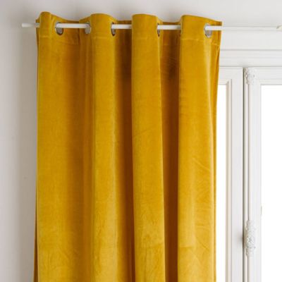 Rideau à oeillets occultant velours - jaune moutarde 140x260 cm - Atmosphera