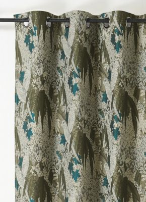 Rideau a oeillets 140 x 260 cm polyester imprime appliqué Sakura Anthracite