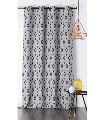 Rideau recyclé motif losange géométrique gris anthracite - 140x260cm - Gris anthracite