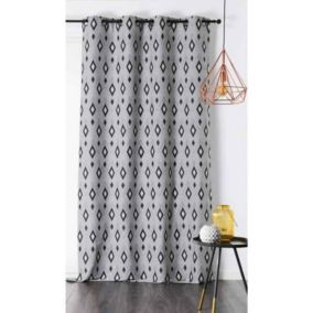 Rideau recyclé motif losange géométrique gris anthracite - 140x260cm - Gris anthracite