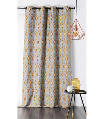 Rideau recyclé motif losange géométrique jaune - 140x260cm - Jaune