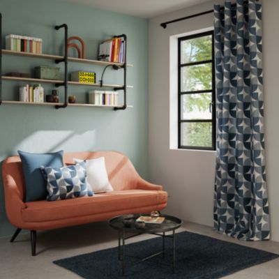 Rideau tamisant à œillets effet flammé Peca imprimé géométrique bleu marine l.140 x H.260cm GoodHome