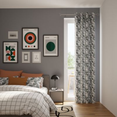 Rideau tamisant à œillets effet flammé Peca imprimé géométrique gris l.140 x H.260cm GoodHome