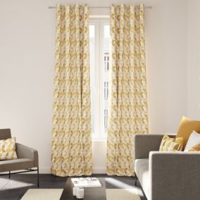 Rideau tamisant à œillets effet flammé Peca imprimé géométrique jaune ocre L.260 x l.140cm GoodHome