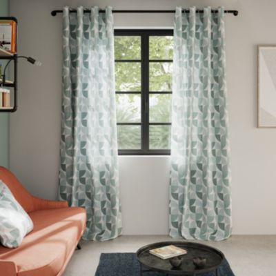 Rideau tamisant à œillets effet flammé Peca imprimé géométrique vert clair l.140 x H.260cm GoodHome
