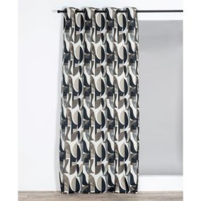 Rideau tamisant à œillets effet jacquard Janis feuillage noir L.260 x l.140cm Rocle