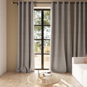 Rideau tamisant à œillets effet jacquard Mafana coton noir et blanc L.260 x l.140cm GoodHome