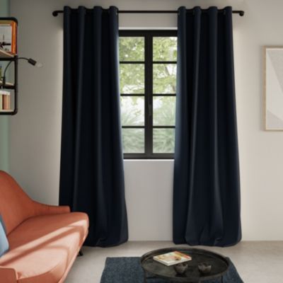 Rideau tamisant à œillets effet tissé Novan bleu marine l.140 x H.260cm GoodHome