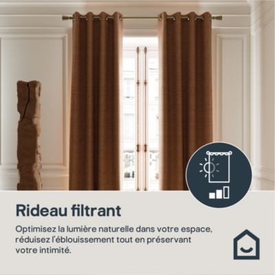 Rideau tamisant à œillets effet tissé Novan marron camel l.140 x H.260cm GoodHome