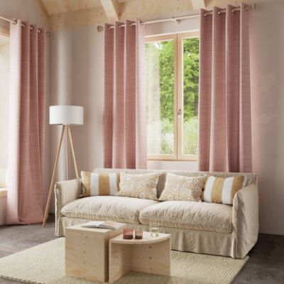 Rideau tamisant à œillets effet tissé Novan rose clair l.140 x H.260cm GoodHome