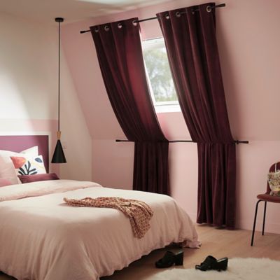 Rideau tamisant à œillets effet velours Valgreta bordeaux l.140 x H.260cm GoodHome