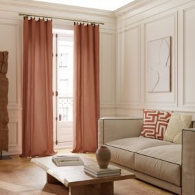 Rideau tamisant à œillets en lin Ambala terracotta L.260 x l.140cm GoodHome