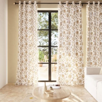 Rideau tamisant à œillets en lin Dohar imprimé fleuri ocre l.140 x H.260cm GoodHome