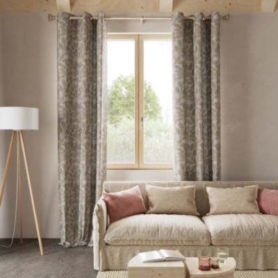 Rideau tamisant à œillets fleuri Batam beige l.140 x H.260cm GoodHome