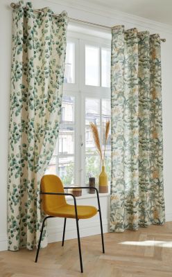 Rideau tamisant à œillets fleuri Fosca vert et blanc l.140 x H.260cm Ornami