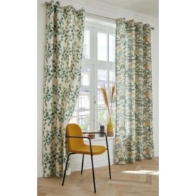 Rideau tamisant à œillets fleuri Fosca vert et blanc L.260 x l.140cm Ornami