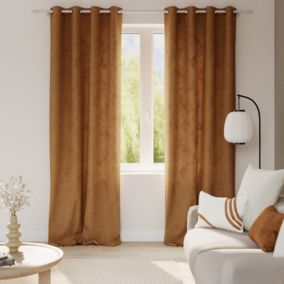 Rideau tamisant à œillets velours côtelé Akola terracotta L.260 x l.140cm GoodHome