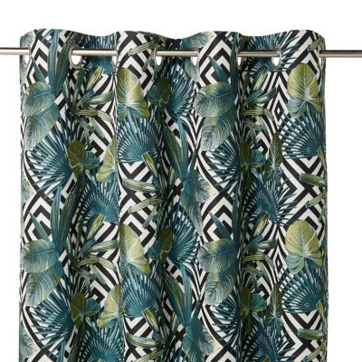 Rideau tamisant à oeillets effet jacquard Manfuy imprimé jungle bleu et vert l.140 x H.260cm GoodHome