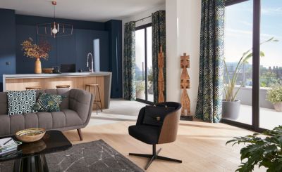 Rideau tamisant à oeillets effet jacquard Manfuy imprimé jungle bleu et vert l.140 x H.260cm GoodHome