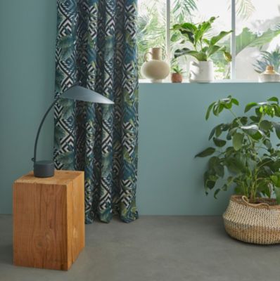 Rideau tamisant à oeillets effet jacquard Manfuy imprimé jungle bleu et vert l.140 x H.260cm GoodHome