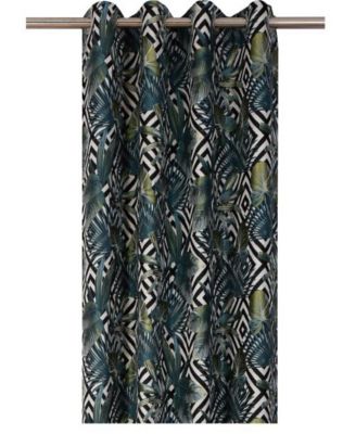 Rideau tamisant à oeillets effet jacquard Manfuy imprimé jungle bleu et vert l.140 x H.260cm GoodHome