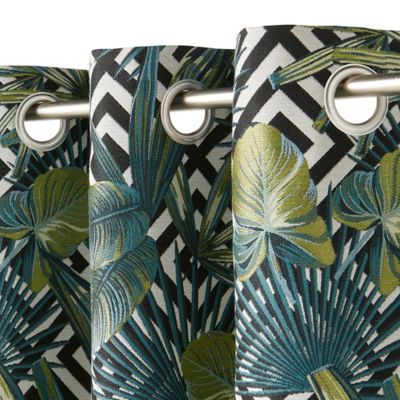 Rideau tamisant à oeillets effet jacquard Manfuy imprimé jungle bleu et vert l.140 x H.260cm GoodHome