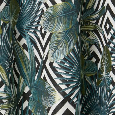 Rideau tamisant à oeillets effet jacquard Manfuy imprimé jungle bleu et vert l.140 x H.260cm GoodHome