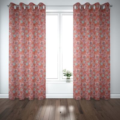 Rideau tamisant à oeillets Hititi effet jacquard fleurs orange L.260 x l.140cm GoodHome