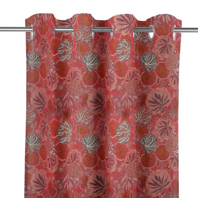 Rideau tamisant à oeillets Hititi effet jacquard fleurs orange L.260 x l.140cm GoodHome