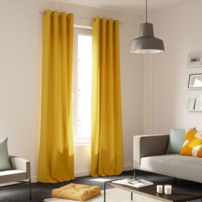 Rideau tamisant à oeillets Hiva jaune ocre l.140 x H.260cm GoodHome
