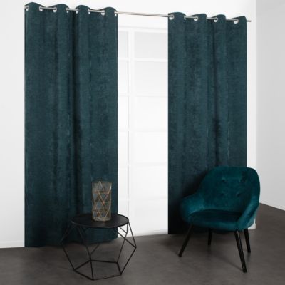 Rideau tamisant à oeillets Melto effet velours bleu H.240 x l.140cm JBY Creation