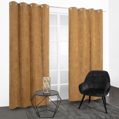 Rideau tamisant à oeillets Melto effet velours jaune H.240 x l.140cm JBY Creation
