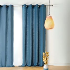 Rideau tamisant en poly/lin (140x250 cm - Bleu Foncé)