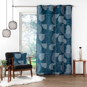 Rideau tamisant esprit graphique (140x260 cm - Bleu)