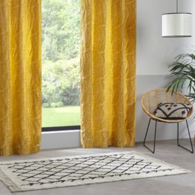 Rideau tamisant à jacquard feuillage (140x260 cm - Jaune Ocre)