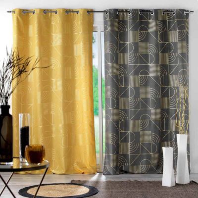 Rideau tamisant à motifs métallisés (140x260 cm - Gris anthracite)