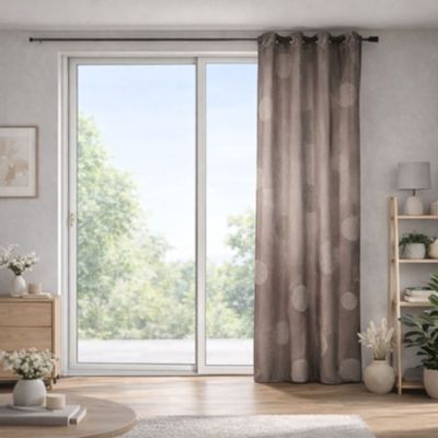 Rideau Taupe en Shantung Brodé 'Ronds Mêlés' (140x260 cm - Taupe)