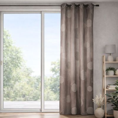 Rideau taupe en shantung brodé ronds mêlés (140x260 cm - Taupe)