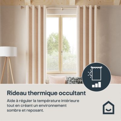 Rideau thermique à œillets effet velours tissé Kulti beige nude l.140 x H.280cm GoodHome