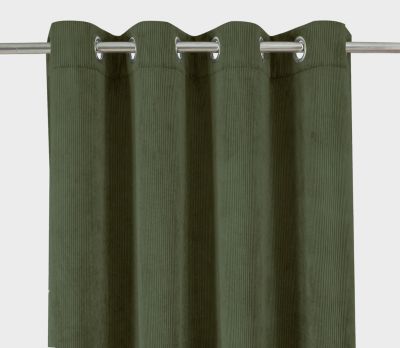 Rideau thermique à oeillets Farm velours vert kaki l.140 x H.260cm Tendence