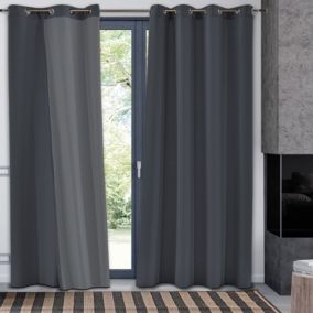 Rideau thermique doublé en flanelle (140x250 cm - Gris anthracite)