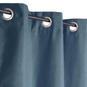 Rideau Thermique effet brossé avec doublure polaire 140x240cm, prêt a poser à œillets, Bleu.