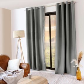 Rideau thermique en microfibre doublée (135x240 cm - Gris clair)