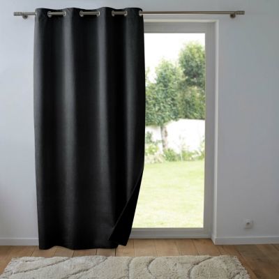 Rideau thermique phonique 140 x 260 cm 100% occultant/velours relief shadow Noir