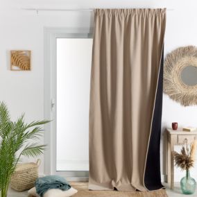 Rideau thermique phonique et semi occultant à galons fronceurs KONFOR (140x260 cm - Beige)